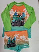 Conj masc Infantil Rio ondas, Tam 2, camisa longa Monsters proteção FPU 50+ com sunga