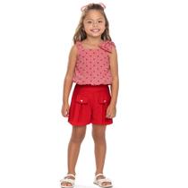 Conj.Menina Angerô Blusa Laço e Shorts Alfaiataria Vermelho Conj.Menina Angerô Blusa Laço e Shorts Alfaiataria Vermelho