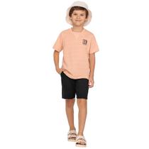 Conj.Menino Camisa Malha Sicilia e Bermuda Sarja -Rosê/Preto