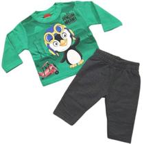 CONJ. MENINO INFANTIL INVERNO MOLETOM PINGUIM VERDE - Tam. M - KYLY