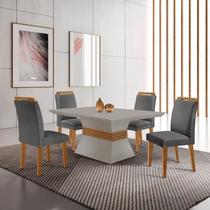 Conj Mesa 120cm Canto Reto Clarice e 4 Cadeiras Athenas Yescasa Bege/Linho Grafite/Off White/Imbuia Conj Mesa 120cm Canto Reto Clarice e 4 Cadeiras Athenas Yescasa Bege/Linho Grafite/Off White/Imbuia