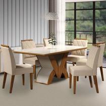 Conj Mesa de Jantar Turquia Off White com 6 Cadeiras Cor Linho Ameixa