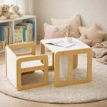 Conj. Mesa e Cadeira Cubo Infantil Madeira Montessori Mesa