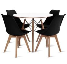 Conj Mesa Eames 90Cm Redondo Com 4 Cad Saarinen Wood TP Branco - Branco