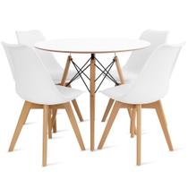 Conj Mesa Eames 90Cm Redondo Com 4 Cad Saarinen Wood TP Branco - Branco Conj Mesa Eames 90Cm Redondo Com 4 Cad Saarinen Wood TP Branco - Branco