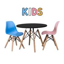 Conj Mesa Infantil 60Cm Com 2 Cad Eames Dsw TP Preto - Azul Claro