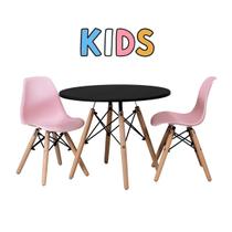 Conj Mesa Infantil 60Cm Com 2 Cad Eames Dsw TP Preto - Rosa