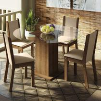 Conj. Mesa Tampo De Vidro 4 Cadeiras Rustic/Crema/bege