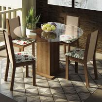 Conj. Mesa Tampo De Vidro 4 Cadeiras Rustic/Crema/hibiscos
