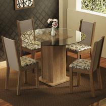 Conj. Mesa Tampo Vidro 4 Cadeiras Rustic/Crema/bege