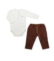 Conj mini bear masc body branco c calça marrom (p/m/g/gg/1/2)