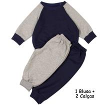 Conj. Moletom Infantil Blusa + 2 Calças Azul Marinho / Cinza