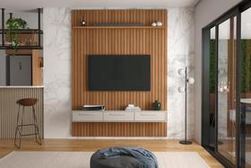 Conj. Painel Mendonza Frisado c/ Prateleira - Jequitiba + Bancada Bali 1.9 3 Gaveteiros - Off White