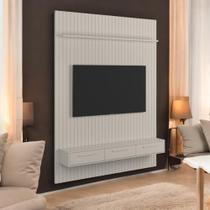 Conj. Painel Oslo Frisado c/ Prateleira - Off White + Bancada Bali 1.9 3 Gaveteiros - Off White