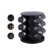Conj porta condimentos d1343 preto 12pcs c/ suporte giratorio dolce home