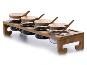 Conj Porta Tempero De Bambu Com 4 Potes Tamanduá -ilc Natu