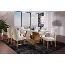 Conj Sala de Jantar Mesa Islândia 180 Tampo Vidro/MDF Cr c/ 6 Cad Irlanda Marrom/Offwhite/Imbuia Conj Sala de Jantar Mesa Islândia 180 Tampo Vidro/MDF Cr c/ 6 Cad Irlanda Marrom/Offwhite/Imbuia
