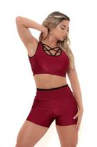 Conj. Shorts Fitness Kenia Canelado Marsala Cor:MarsalaTamanho:M