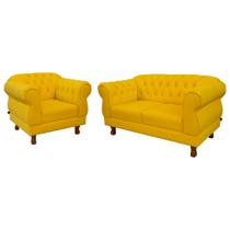 Conj Sofá Namoradeira Elisabeth Chesterfield Capitone Suede Amarelo / Decoração, Sala, Tv, Estar, Recepção