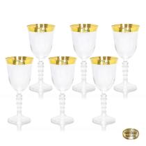 Conj Taças Agua Cristal Italiano Ouro Prensado Grego Conj Taças Agua Cristal Italiano Ouro Prensado Grego