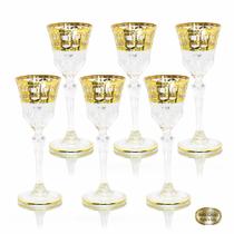 Conj Taças Licor Cristal Italiano Lapidado Ouro Circulos