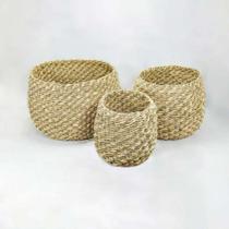 Conj Trio Cestos Redondo Fibra Natural Rico em Detalhes Luxo Conj Trio Cestos Redondo Fibra Natural Rico em Detalhes Luxo