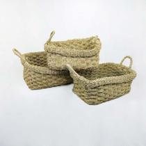 Conj Trio Cestos Retangular Alças Detalhes Artesanais Luxo Conj Trio Cestos Retangular Alças Detalhes Artesanais Luxo
