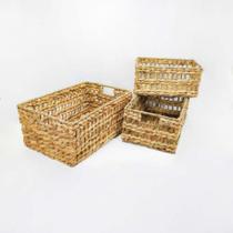 Conj Trio Cestos Retangular Palha Natural Fino Design Luxo Conj Trio Cestos Retangular Palha Natural Fino Design Luxo