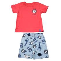 Conj. verão camiseta c/ bermuda moletinho menino safari elian - tam. 2 e 3