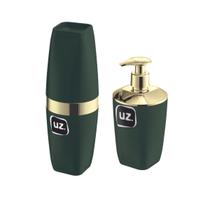 Conj Verde com Dourado Lavabo Porta Escova e Dispenser Cuba