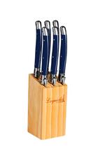 Conju. de 6 facas luxo com suporte de madeira, azul marinho