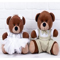 CONJUMTO DE URSOS PAJEM CAQUI DAMINHA BRANCA PADRÃO 12cm- 2 PÇS