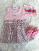 Conjuntinho 5 peças menininha vestidinho , sapatinho e 3 tiara