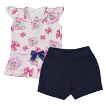 Conjuntinho curto para bebê com manga japônesa rosa
