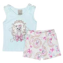 Conjuntinho curto para bebê com renda na manga azul claro Conjuntinho curto para bebê com renda na manga azul claro