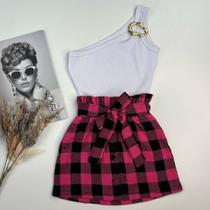 Conjuntinho Infantil Roupa Festa Junina Blusa Mula Manca E Saia Xadrez Roupa Country