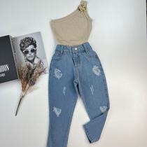Conjuntinho Menina Estilosa Blusa Nula Manga Com Fivela Calça Jeans Roupa De Menina Estilosa