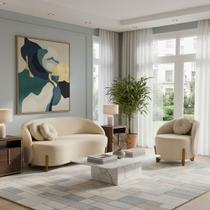 Conjunto 01 Poltrona + Sofá Curvo Orgânico Amsterdã Bouclê Bege - Montanari's Decor