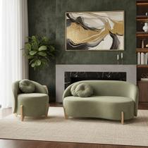 Conjunto 01 Poltrona + Sofá Curvo Orgânico Amsterdã Bouclê Verde Oliva - Montanari's Decor