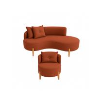 Conjunto 01 Poltrona + Sofá Curvo Orgânico Luna Veludo Terracota - Montanaris Decor