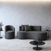Conjunto 01 Poltrona + Sofá Curvo Orgânico Nature Gaia Boucle Cinza - Montanaris Decor