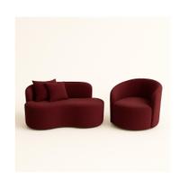 Conjunto 01 Poltrona + Sofá Curvo Orgânico Nature Gaia Suede Bordô - Montanaris Decor