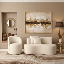 Conjunto 01 Poltrona + Sofá Curvo Orgânico Nature Gaia Suede Branco - Montanaris Decor