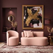 Conjunto 01 Poltrona + Sofá Curvo Orgânico Nature Gaia Suede Rosê - Montanaris Decor