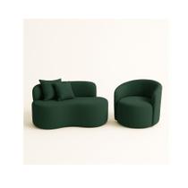 Conjunto 01 Poltrona + Sofá Curvo Orgânico Nature Gaia Suede Verde - Montanaris Decor Conjunto 01 Poltrona + Sofá Curvo Orgânico Nature Gaia Suede Verde - Montanaris Decor