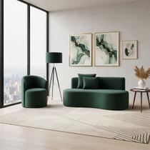 Conjunto 01 Poltrona + Sofá Curvo Orgânico Nature Gaia Veludo Verde - Montanaris Decor
