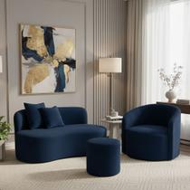 Conjunto 01 Poltrona + Sofá e 1 Puff Curvo Orgânico Nature Gaia Veludo - Montanaris Decor