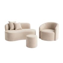 Conjunto 01 Poltrona + Sofá e 1 Puff Curvo Orgânico Nature Gaia Veludo - Montanaris Decor