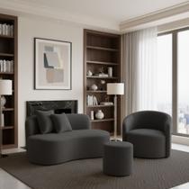 Conjunto 01 Poltrona + Sofá e 1 Puff Curvo Orgânico Nature Gaia Veludo - Montanaris Decor