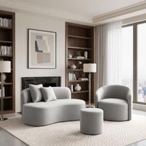 Conjunto 01 Poltrona + Sofá e 1 Puff Curvo Orgânico Nature Gaia Veludo - Montanaris Decor